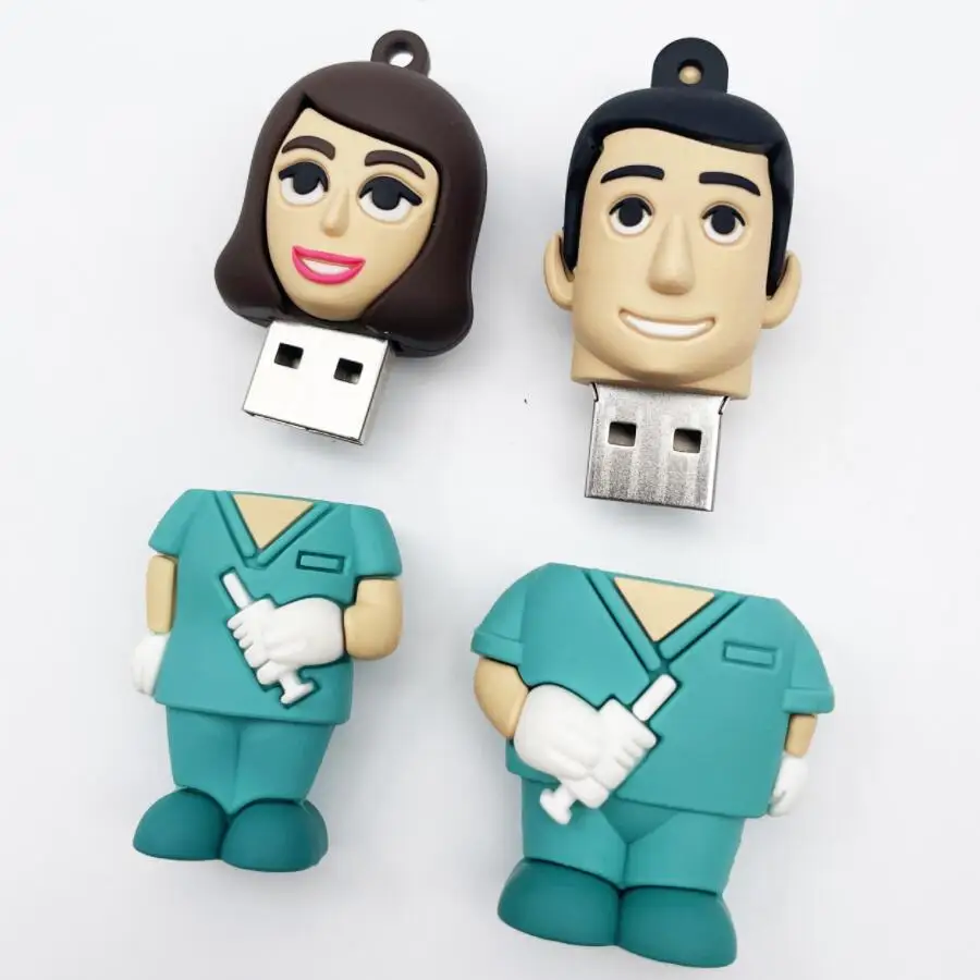 Hospital doctor-shaped USB flash drive memory stick with Custom PVC USB 8gb 16gb 32gb 64gb nurseusb pen drive doctor hot selling