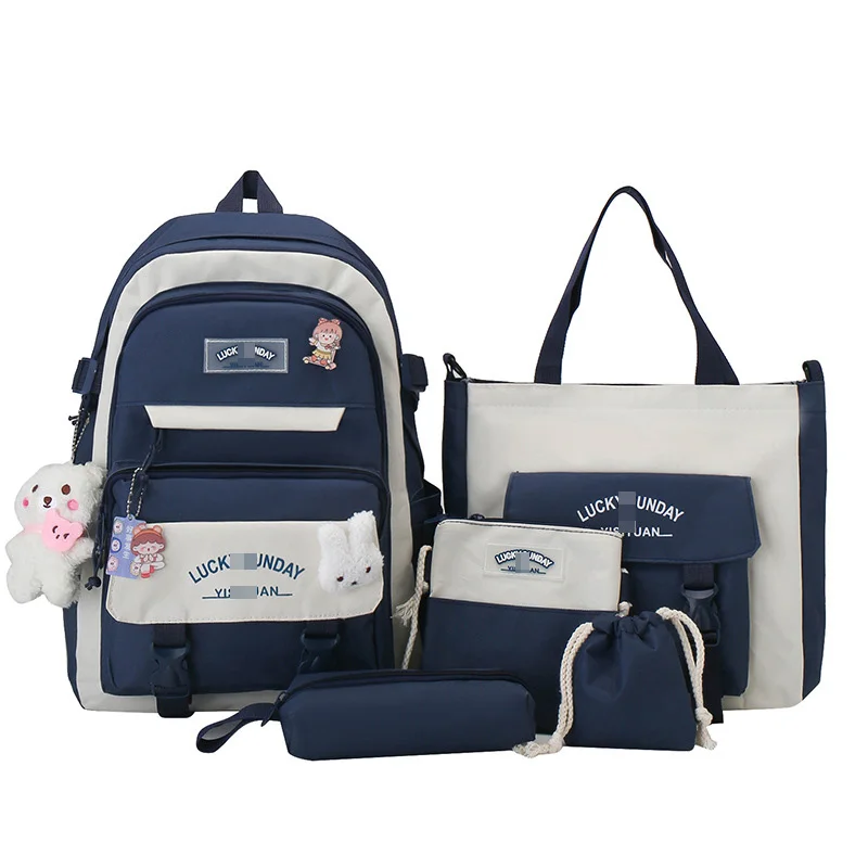 5Pcs Kawaii Backpack Set for Student with Cute Accessories, School Bags Backpack for Teen Girls Back to School Supplies