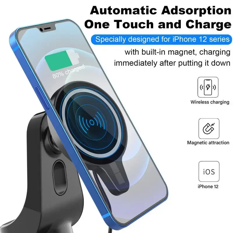 Car Magnet Phone Mount Charger 15W Car Phone Mount Wireless Magnetic Charger Hands Free Car Mount Magnetic Phone Holder