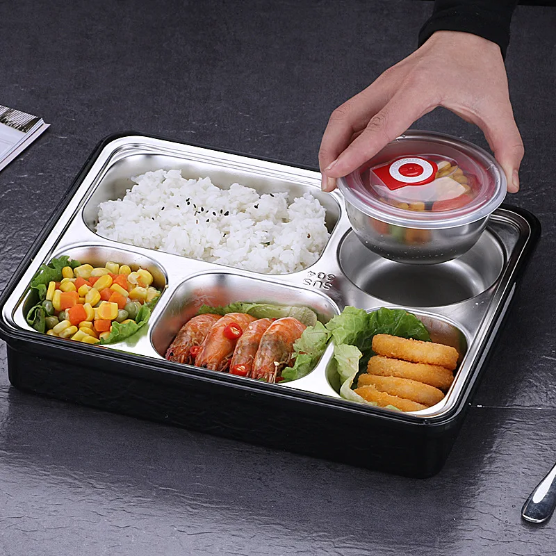 Eco Heated Food Plastic Containers Children Custom with Bag  4 Compartment Steel Lunch Box