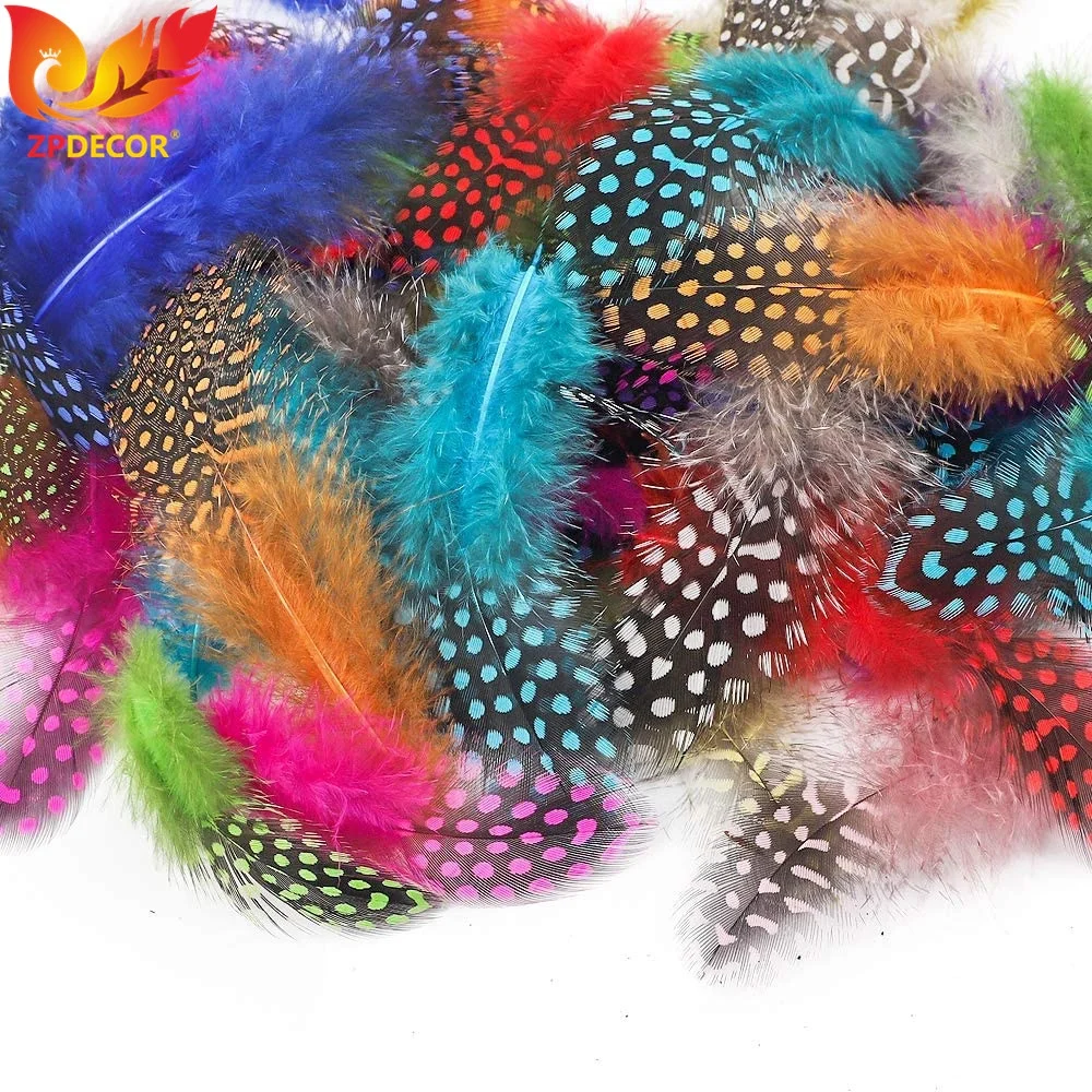 ZPDECOR Wholesale Stock Hot Selling Colorful Dyed Polkadot Guinea Hen Plumage Feather for DIY Accessories