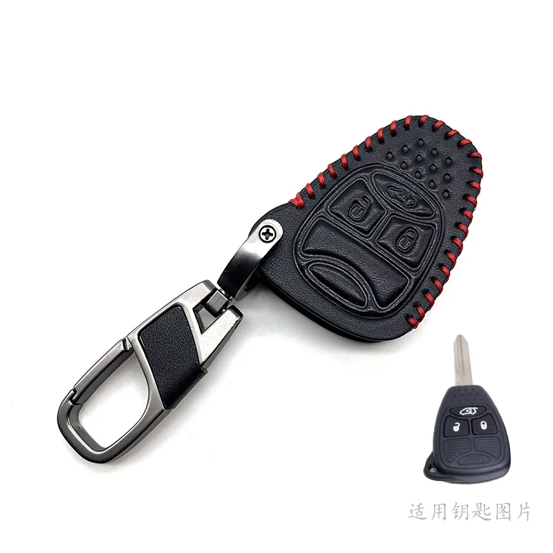 Leather Car Key Case 3 Buttons Remote Control Protector Cover For Jeep Wrangler Compass Liberty Patriot Commander Grand Cherokee