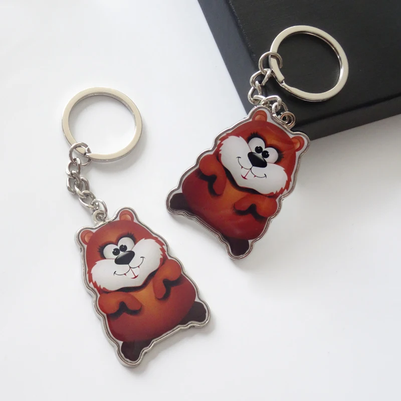 Custom adorable animal epoxy  Marmot printed dome metals key ring  key chain with your logo Squirrel keyring