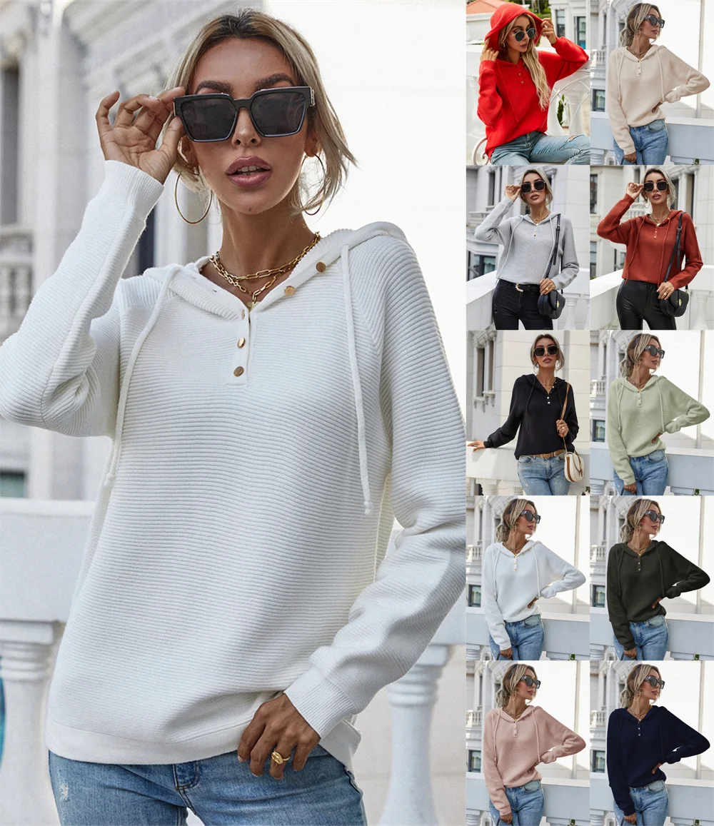 New fall spring hoodies pullover long sleeve woolen knit sweaters top for women