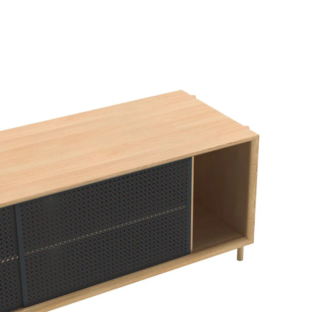 NBHY Modern Naturally TV Console Station Industrial Storage TV Stand Cabinets with Sliding Metal Door