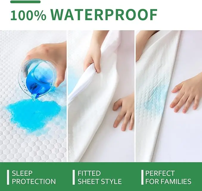 Waterproof King Size Mattress Protector, Viscose Made from Bamboo 3D Cooling Breathable Air Fabric Soft Mattress Pad Cover