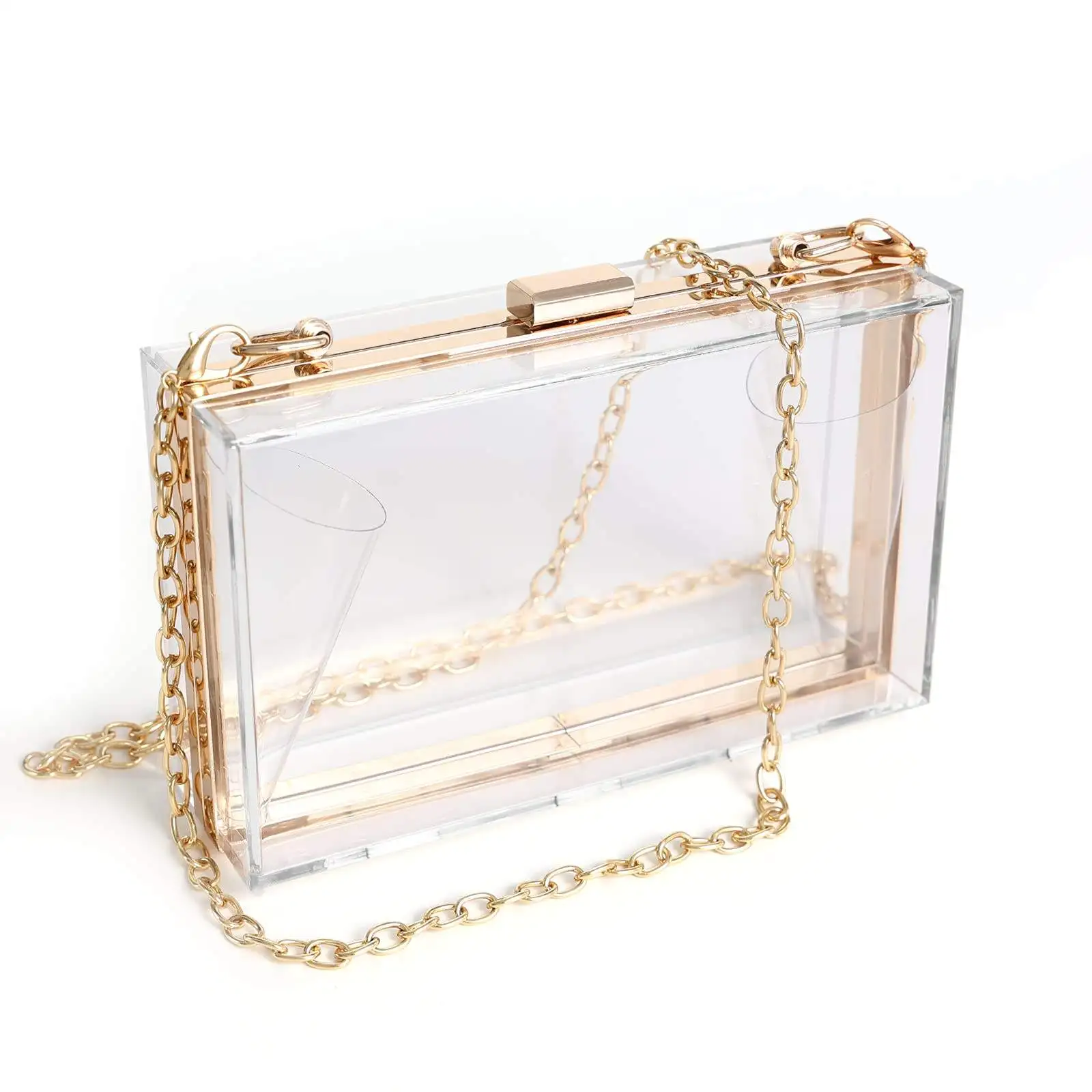 Factory straight selling Women Clear Purse Acrylic Clear Clutch Bag, Shoulder Handbag With Removable Gold Chain Strap