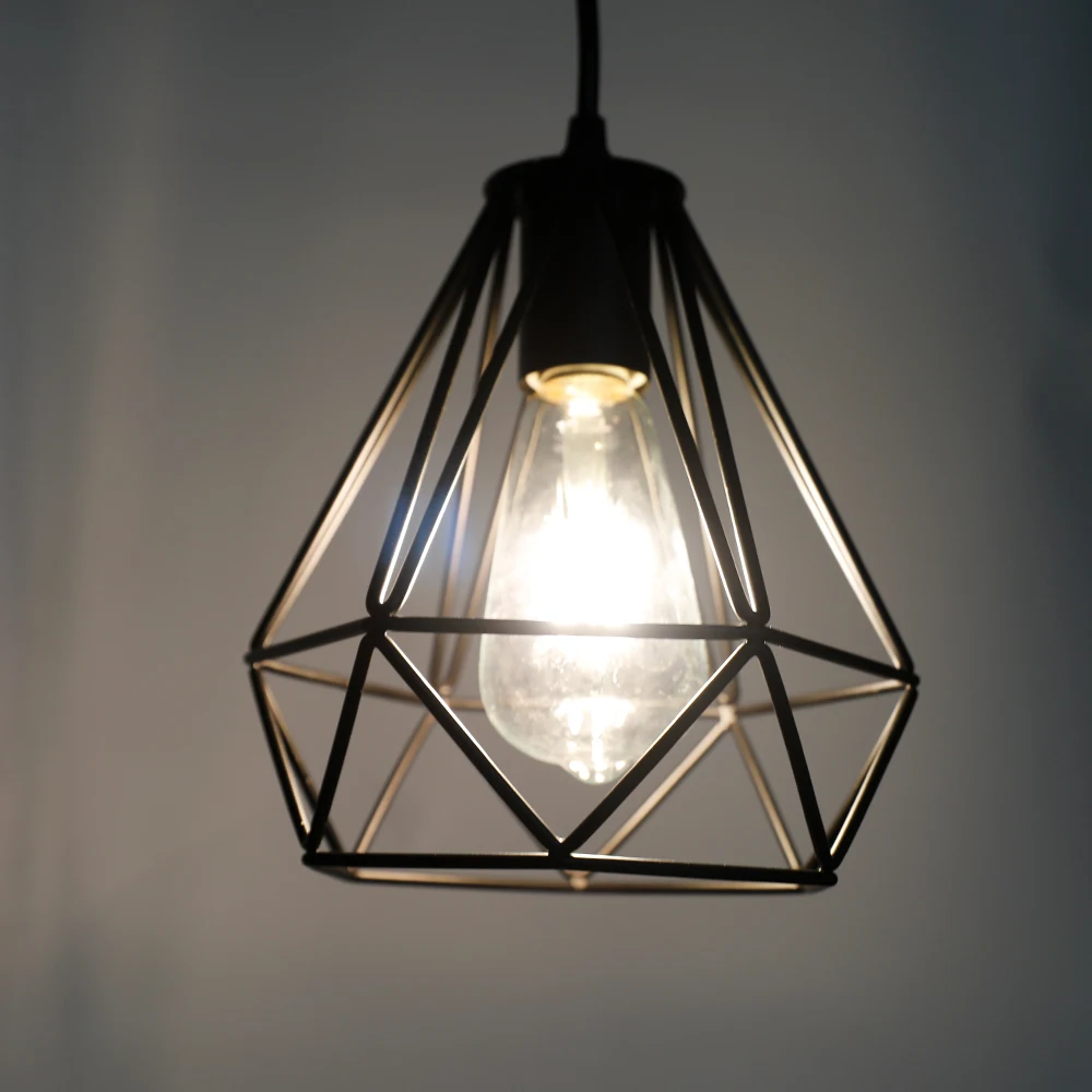 Small Modern Minimalist Restaurant Pendant Lighting Pendant Light Fixture with Metal Cage Shade 1-light 60W Black US & Canada 80