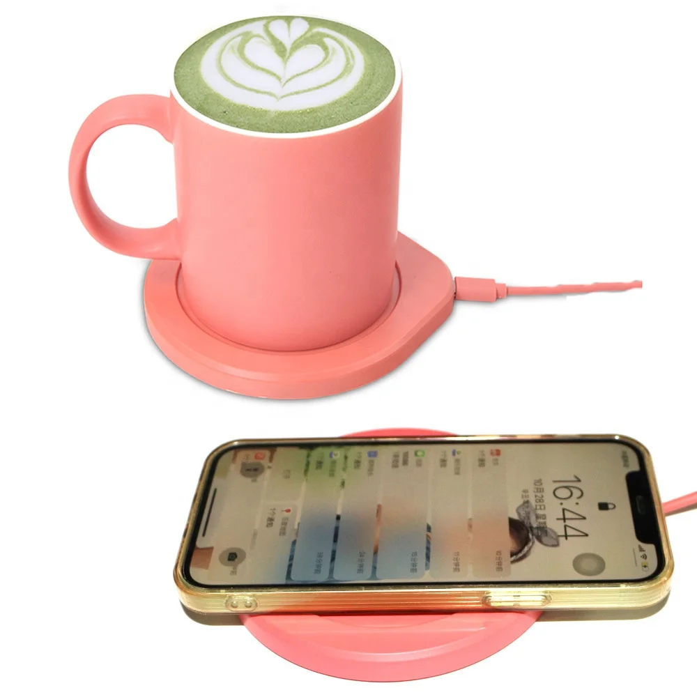 2021 New portable 55 degree usb plug smart mug warmer set, water baby milk coffee cup ceramic mug warmer with wireless charger