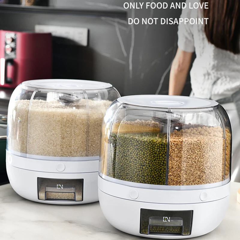Hot Sale Plastic Rice Dispenser Kitchen Divided Rotating Food Grain Cereal Storage Box Container Dispenser