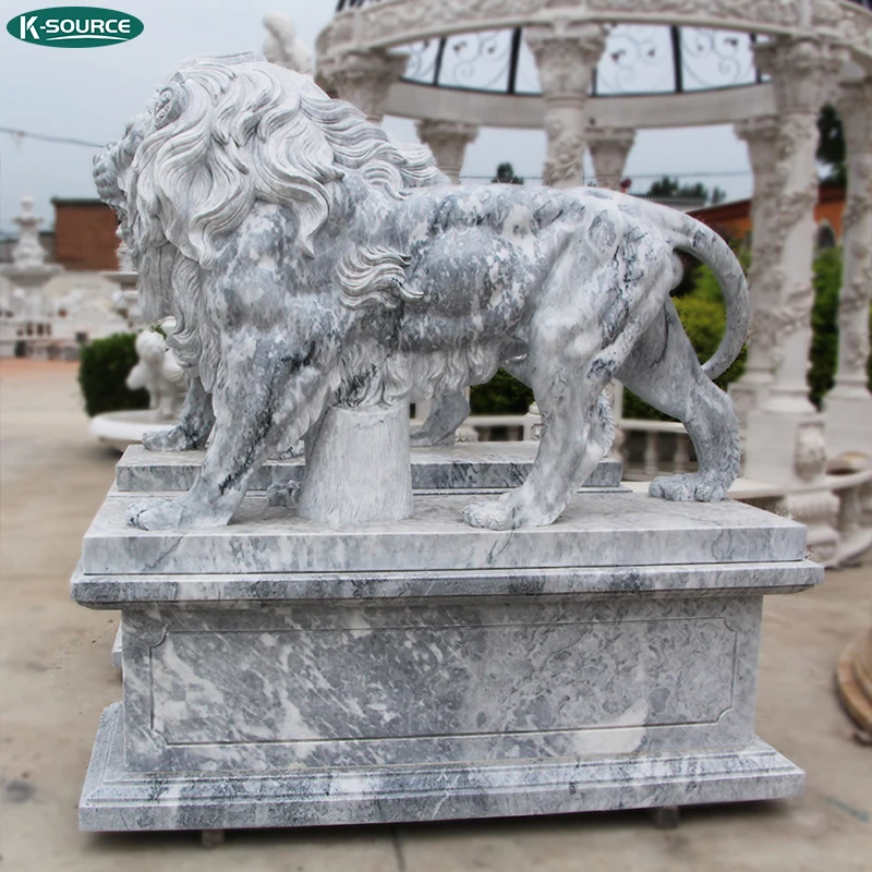 Outdoor Garden decoration hand carved marble Large marble statue of A pair of lions