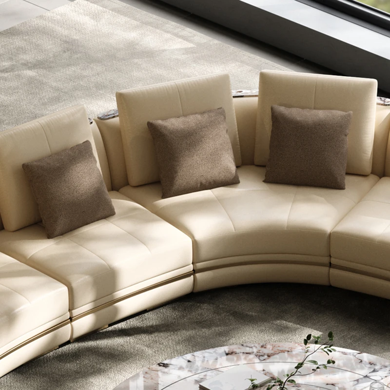 Luxury Leather Sofa Villa Luxury House Large Flat Living Room Corner Sofa Italian Curved  Leather Sofas Combination