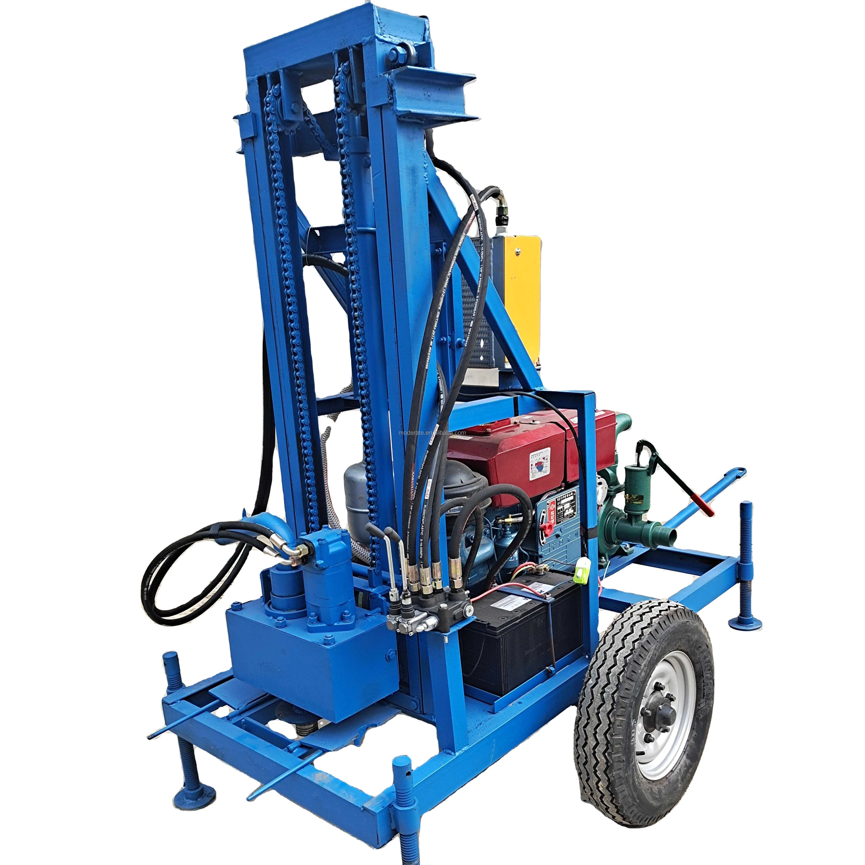 Mini small portable 150 m tractor mounted water drilling rig steel plate rock borehole drilling machine