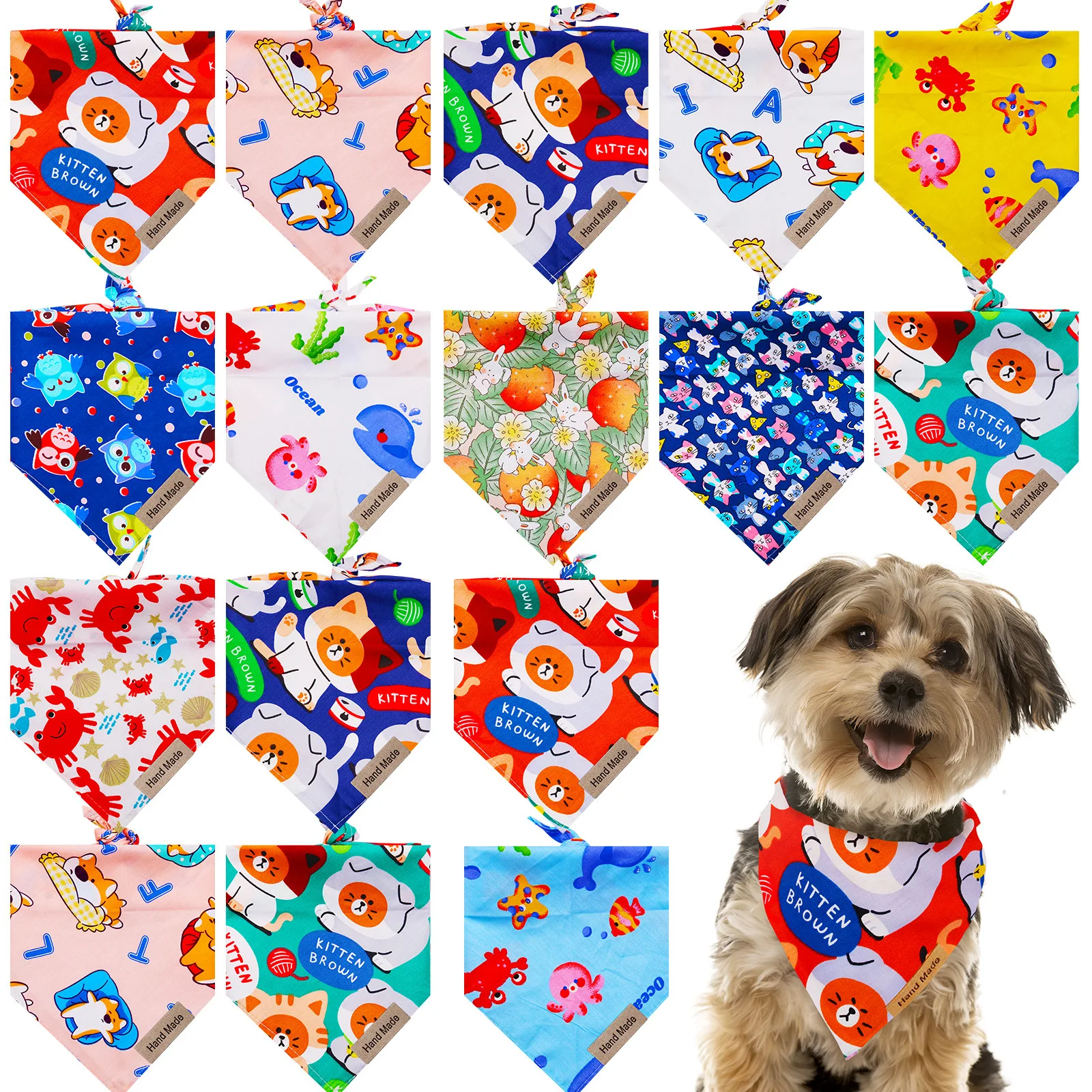 Pet Dog Cat Neckerchief Bandana Collar Adjustable Buckle Neck Scarf Dog Accessories Dog Bandana with Logo