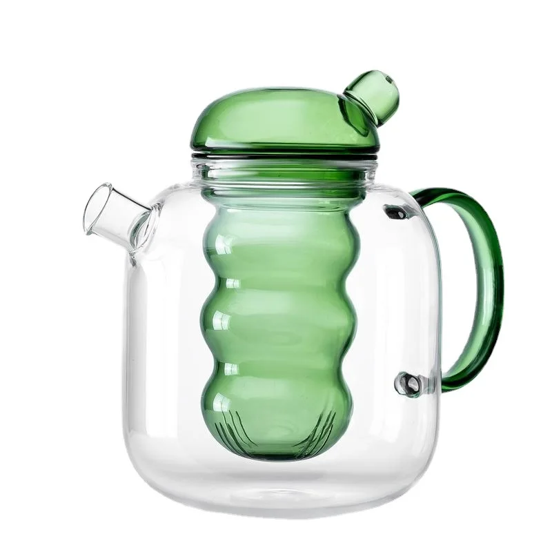 56H Wholesale Color glass inner pot with flowers and plants high borosilicate glass tea kettle