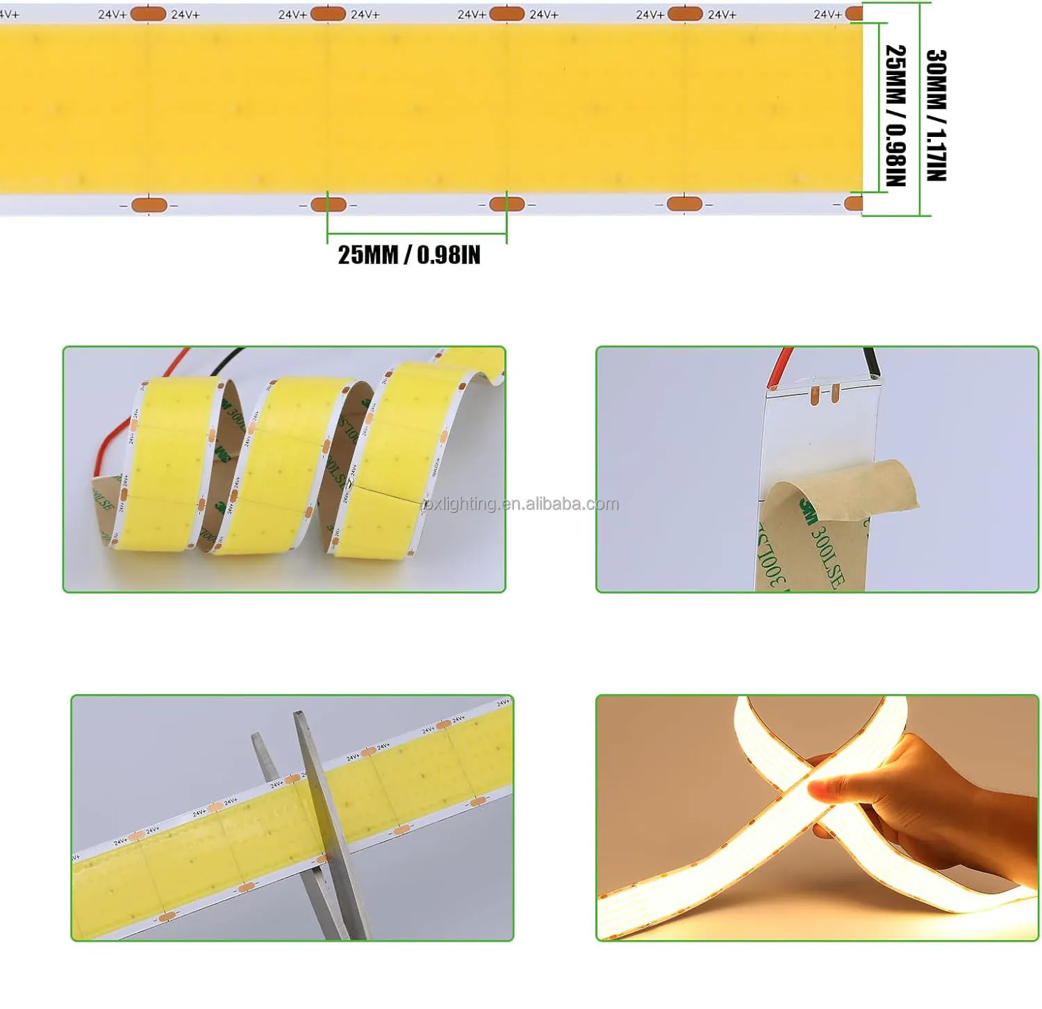 4600lm Ultra High Brightness 30mm 600 Chip RA90 24V Wide High Power FPC3000k 4000k 6500k COB LED Strip Light