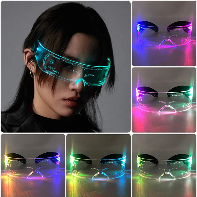 Festivals Promotional Colorful LED 7 Colors 4 Modes Light Glasses Custom Pattern  Acrylic Material Visor Flashing Glasses