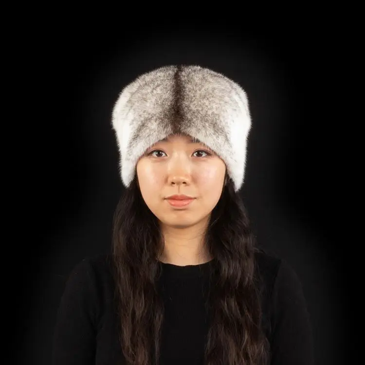 DH IATOYW custom whole pelt women cross mink fur brimless cap winter warm earflap fur hat