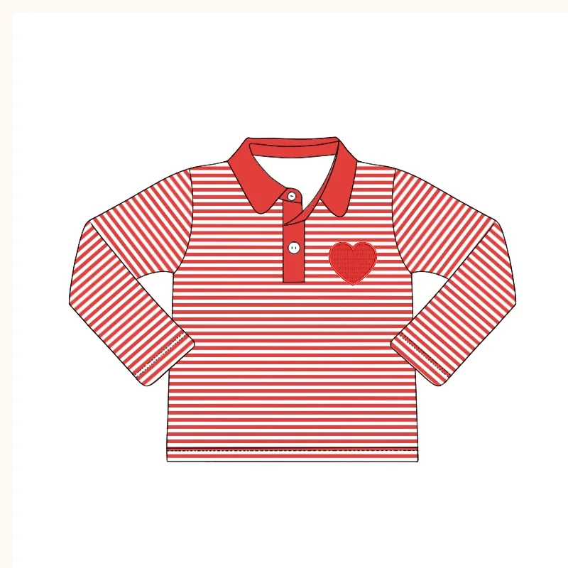 Wholesale Baby Boys Long sleeves green stripe dinosaur polo shirt Children Cotton Bamboo Smocked Embroidery Tee Shirts