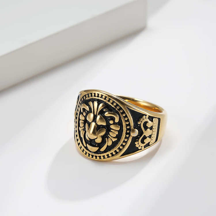 2024 Vintage Silver Gold Lion Animal Head Rock Finger Rings Gold Plated Stainless Steel Rings for Men