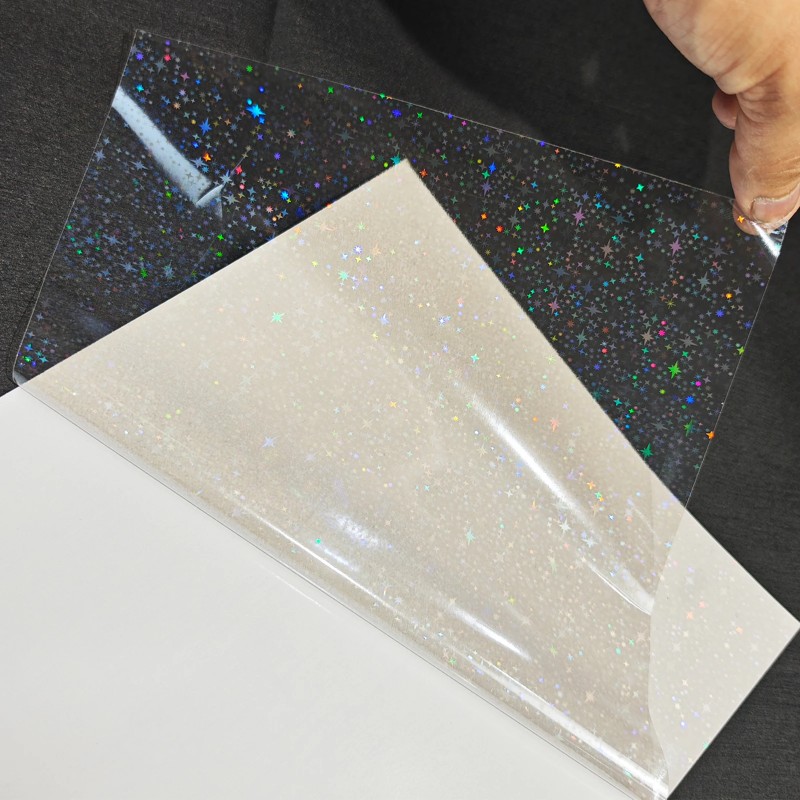 50 Sheets PVC A4 Cold Holographic Self-Adhesive Sparkling Star Laminating Vinyl Film Holographic Overlay Packaging Packing