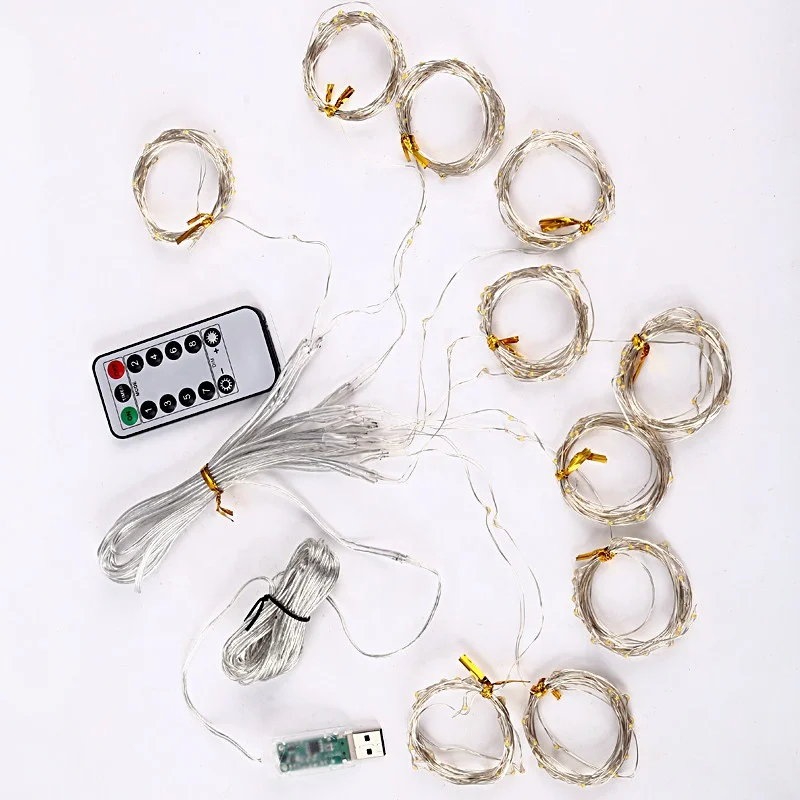 
3x3m 300 LED Copper Wire Icicle Curtain Lights USB With Remote Fairy Lights String Garland For Wedding Party Curtain Decor 