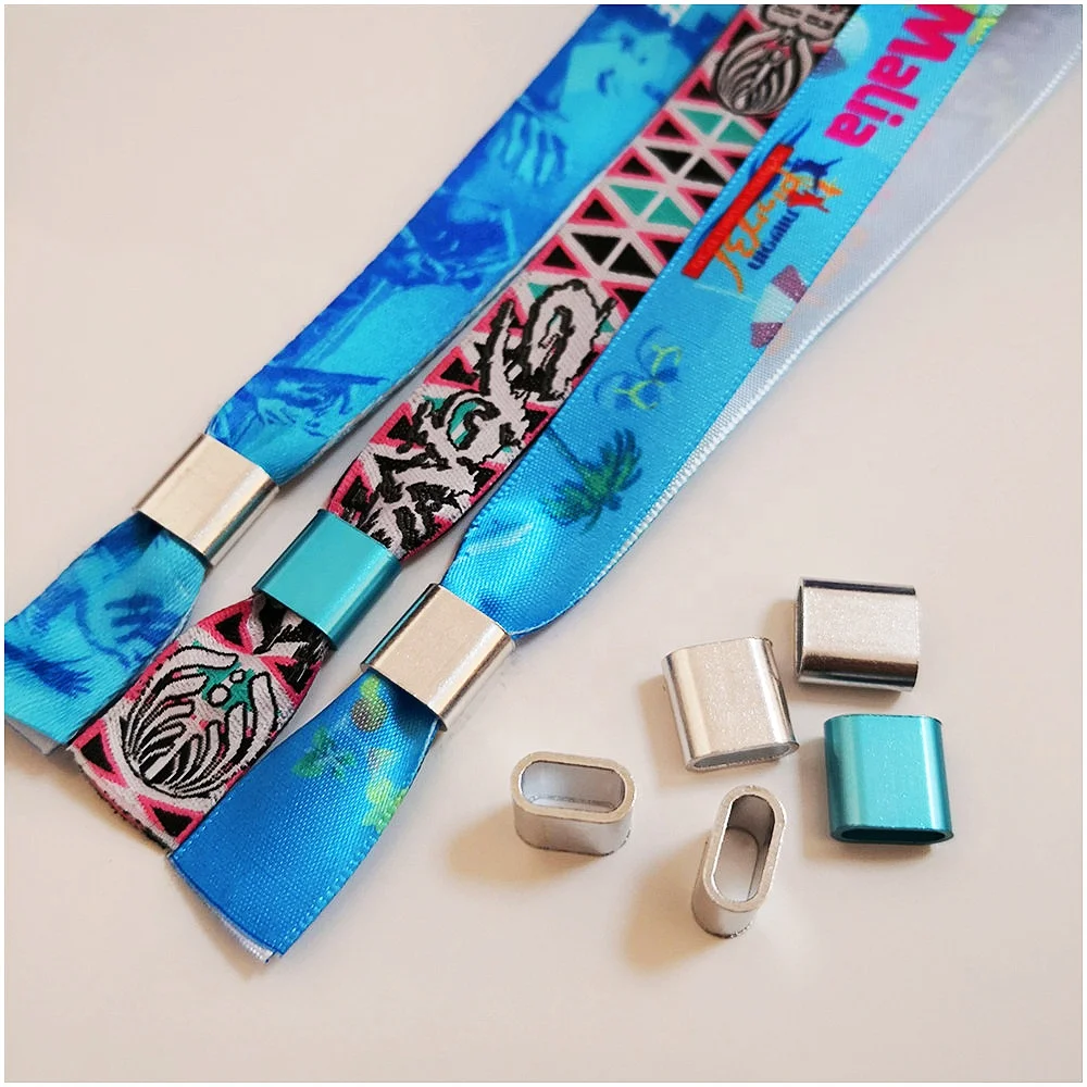 Cheap bulk factory wholesale wrist band recycle use metal lock fabric event party wristbands aluminium closure lock