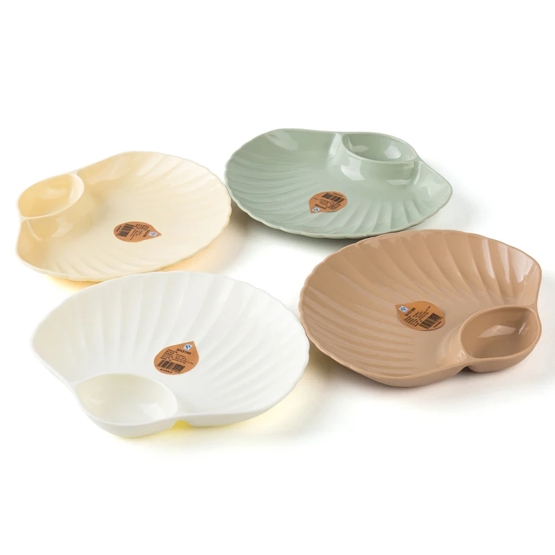 Wedding party dessert french fries fruit chip and dip platter shell plastic snack plate set with dipping saucers divide dish