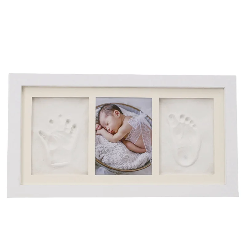 Wooden baby first grade photo frame for DIY handprints and eco-friendly clay footprints