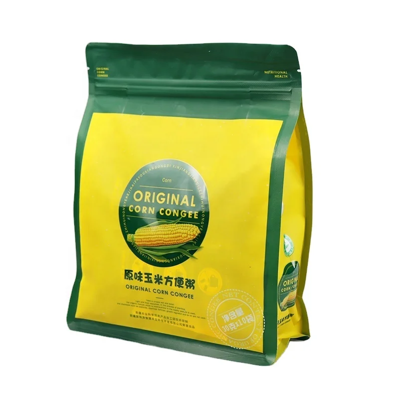 Customize eco biodegradable gusset Flat Bottom packaging bag  food recycled plastic zipper bag Resealable Flour Oat Starch Bag