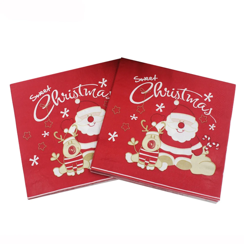 Food-grade Print Christmas Santa Paper Napkins Tissue Napkin Servilleta For Christmas Party Decoration 33*33cm Or Customized