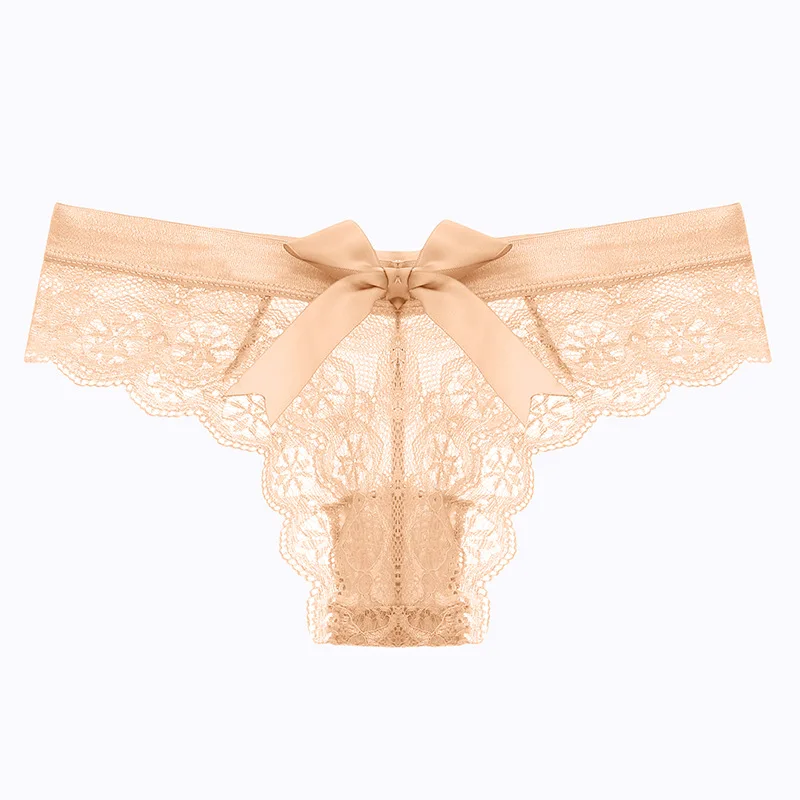 Ladies transparent comfortable breathable briefs cotton crotch girl Bow low waist lace women panties
