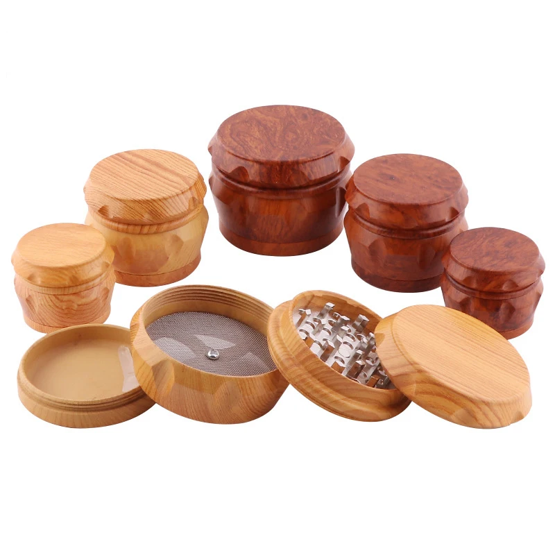 
63mm 50mm 40mm Wooden Herb Grinder 4 Layers Wood Grinder Herb Spice Tobacco Weeds 