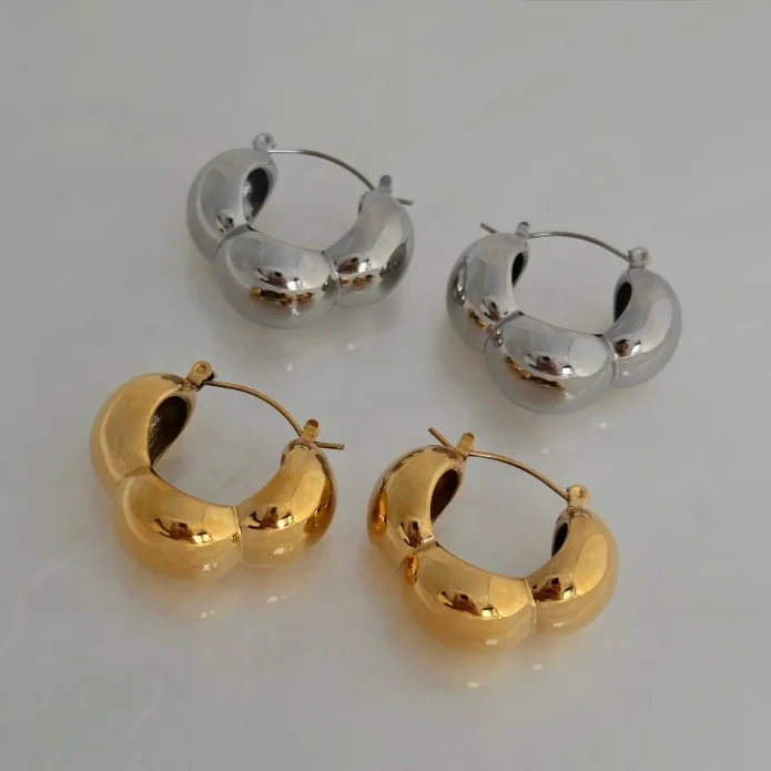 Fashion Flower Shaped Hoops Bold Earring Women Stainless Steel Jewelry 18K Gold Chunky Statement Chunky Flower Hoop Earrings