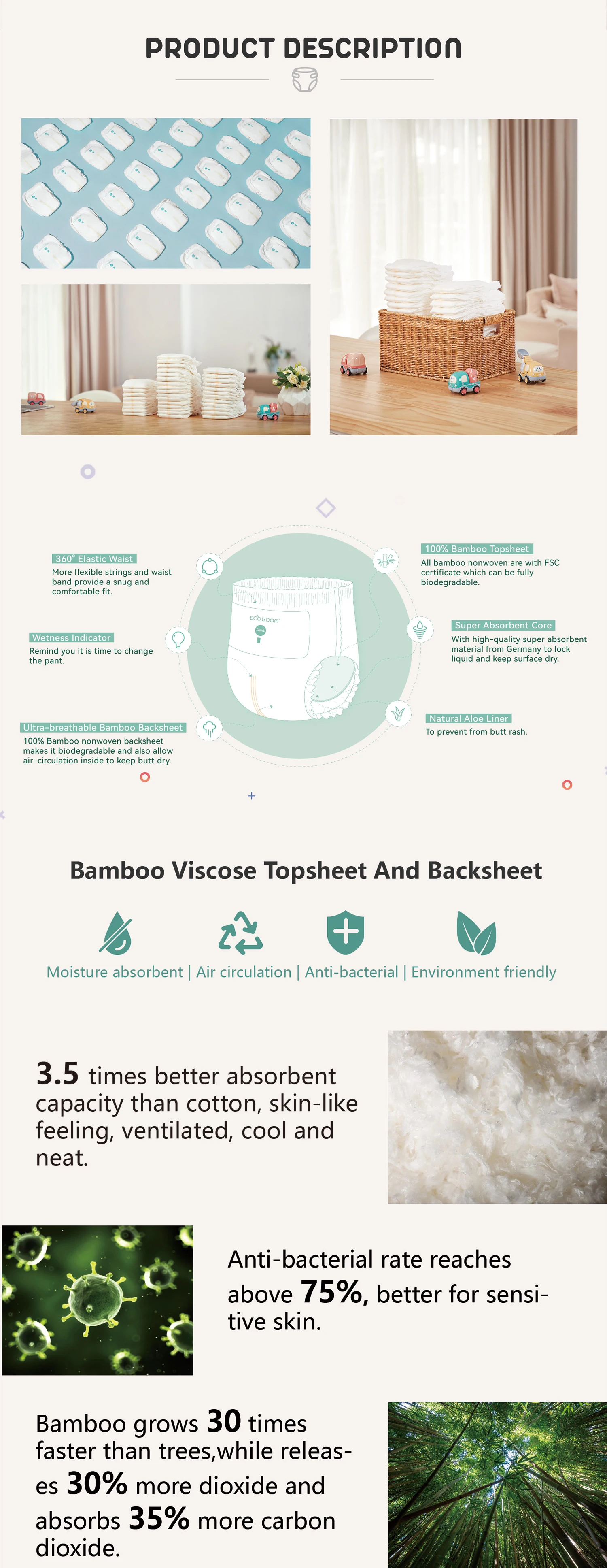 ECO BOOM new fashion disposable eco friendly organic biodegradable bamboo baby training pants nappy for kid