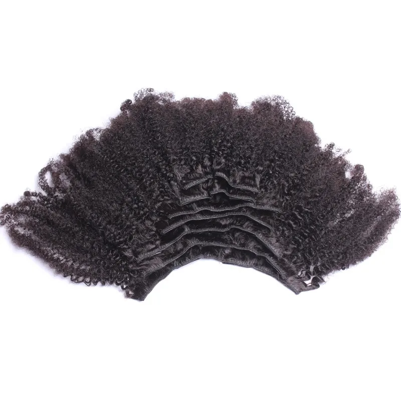 Wholesale 100% virgin mongolian afro kinky curly human hair clip ins