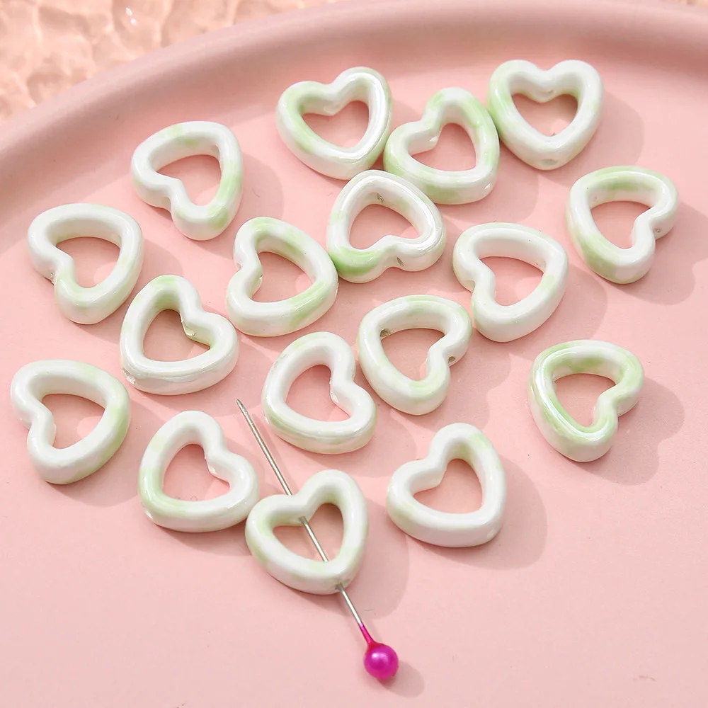Wholesale new style Hollow Heart shape Ceramic Beads colorful porcelain beads for bracelet making
