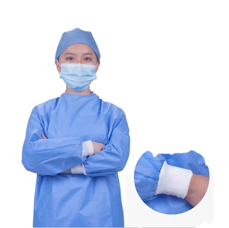 45 gsm Disposable surgical gowns Waterproof surgical clothing blue SMS fabric kit bata isolation gown Disposable Surgical Dress