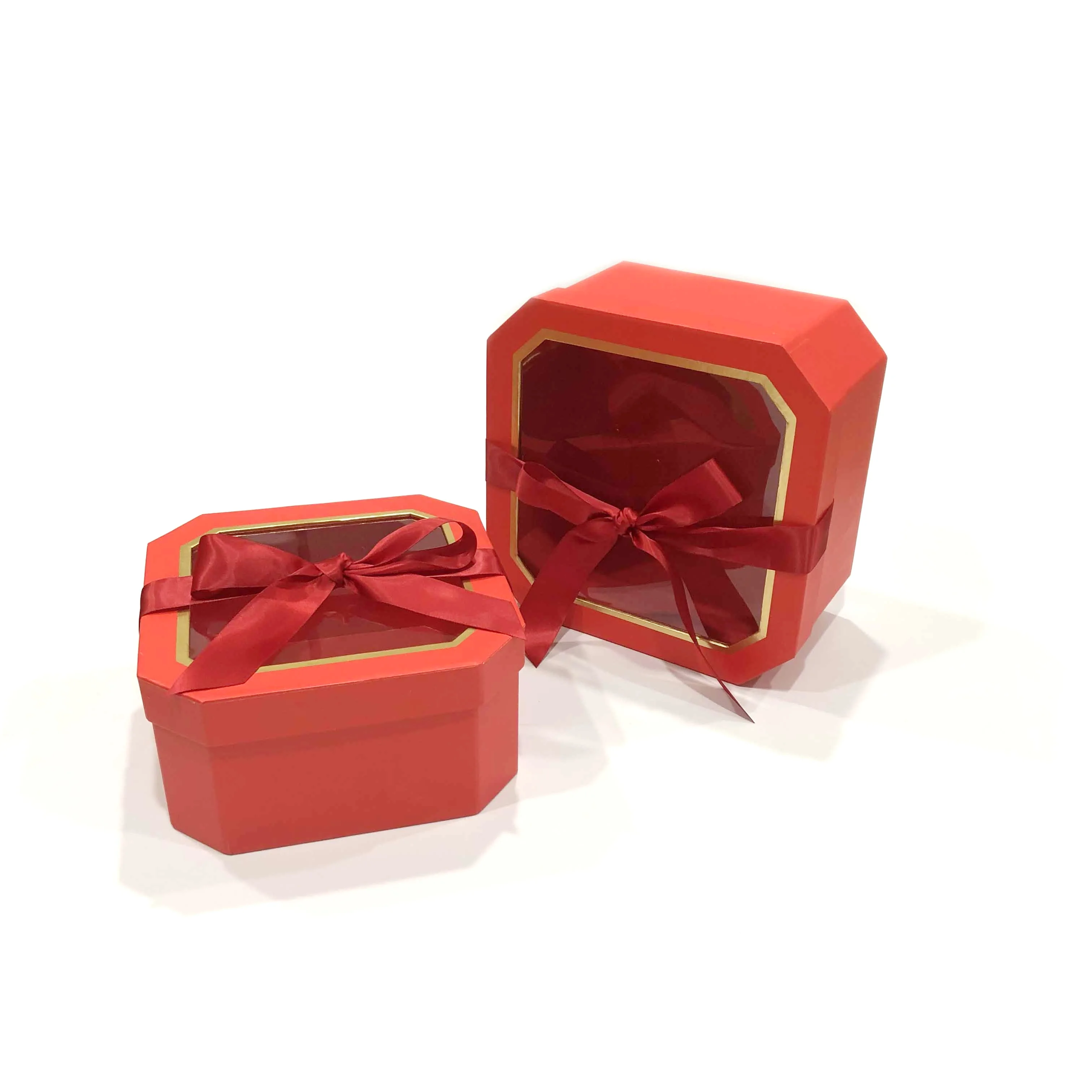 Printing gift paper boxes wholesale cardboard flower gift box customized with red color ribbon closure and window