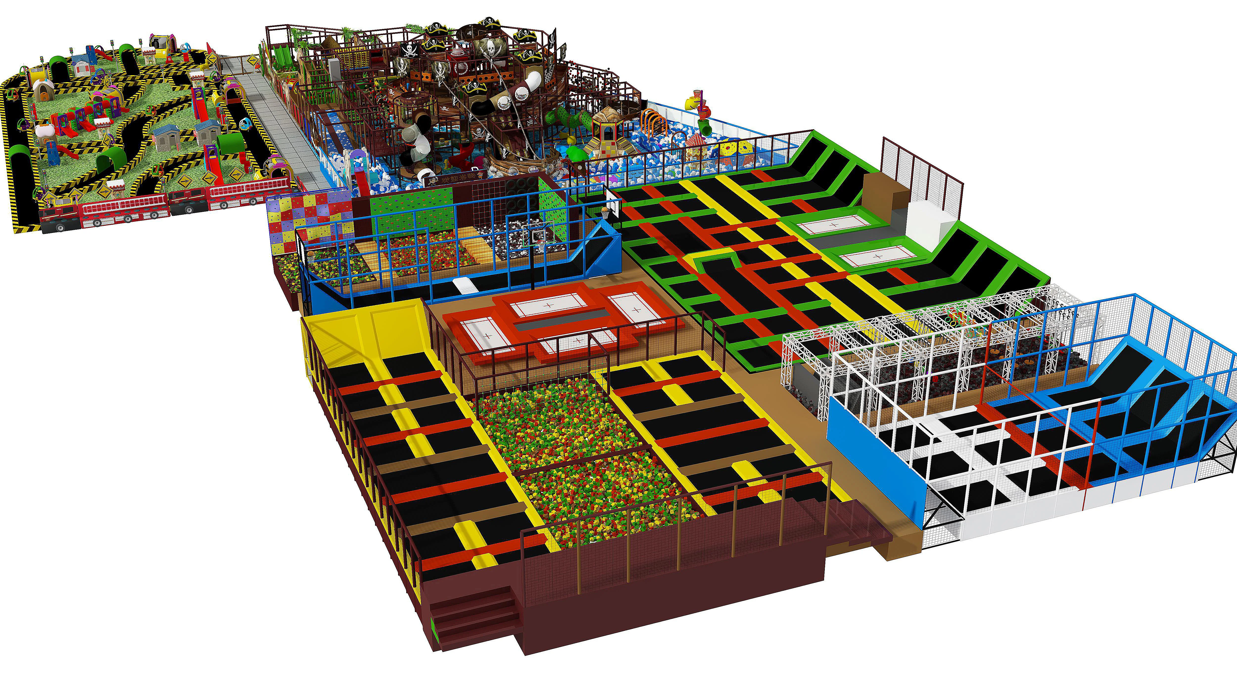 Huge Indoor Play Center with Kids Racing Bicycle Road Games, Playhouses, Adults Trampoline Park, Ninja Warrior Obstacles