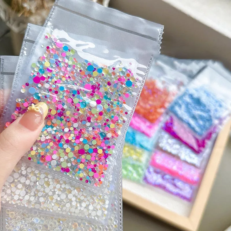 1440Pcs Colorful Bubble Beads Mermaid Nail Art Charms Aurora Pearls Candy Caramel Stone Mix Nail Art Rhinestones