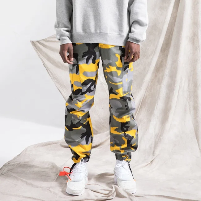 Stock fog couple straight camo printed military casual pants fashion color usa street multi pockets loose cargo pants hot sale