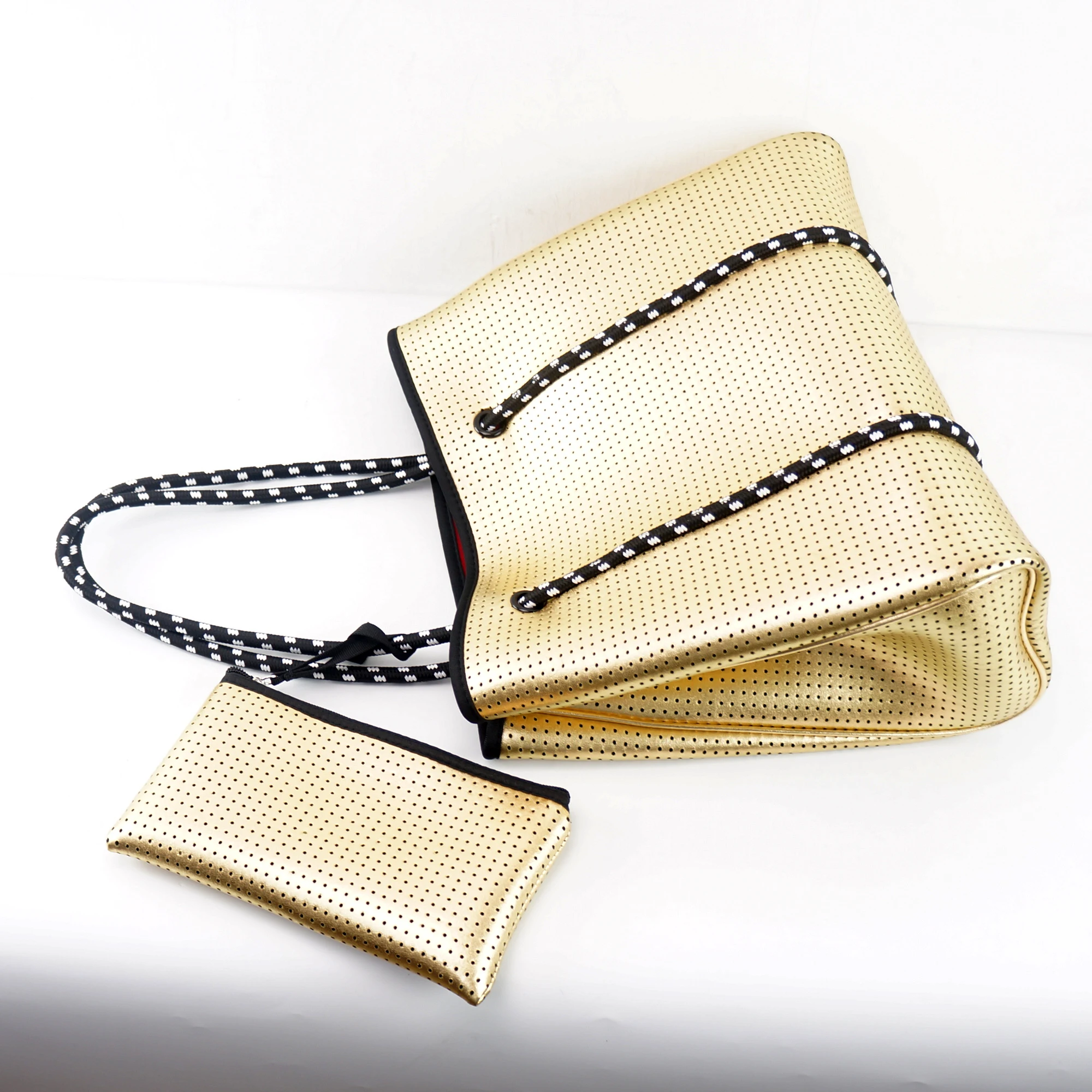 2 in1set fashion designer women neoprene handbags in gold color