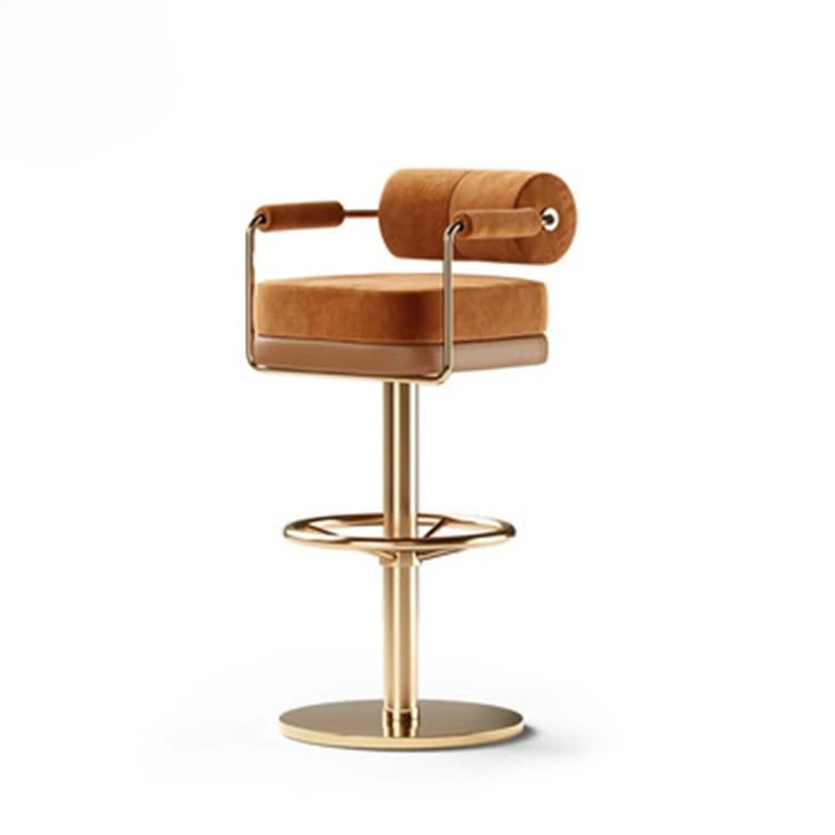 European Luxury Swivel Barstool Base Round Modern Adjustable High Back Bar Stool Leather Barstools