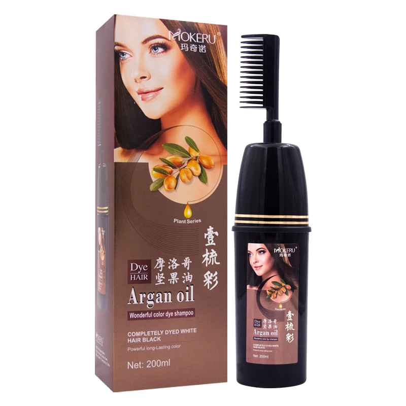 Wholesale natural argan oil  coconut oil herbal permanent hair color dyeing  shampoo  with comb to suitable for pakistan people