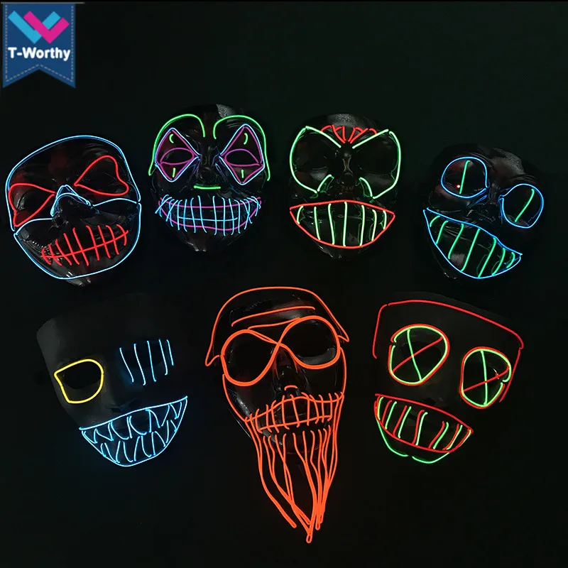 Hot Sell Halloween Carnival Party Rave Masquerade EL Mask Led Light Up Luminous Neon El Wire Mask In Stock
