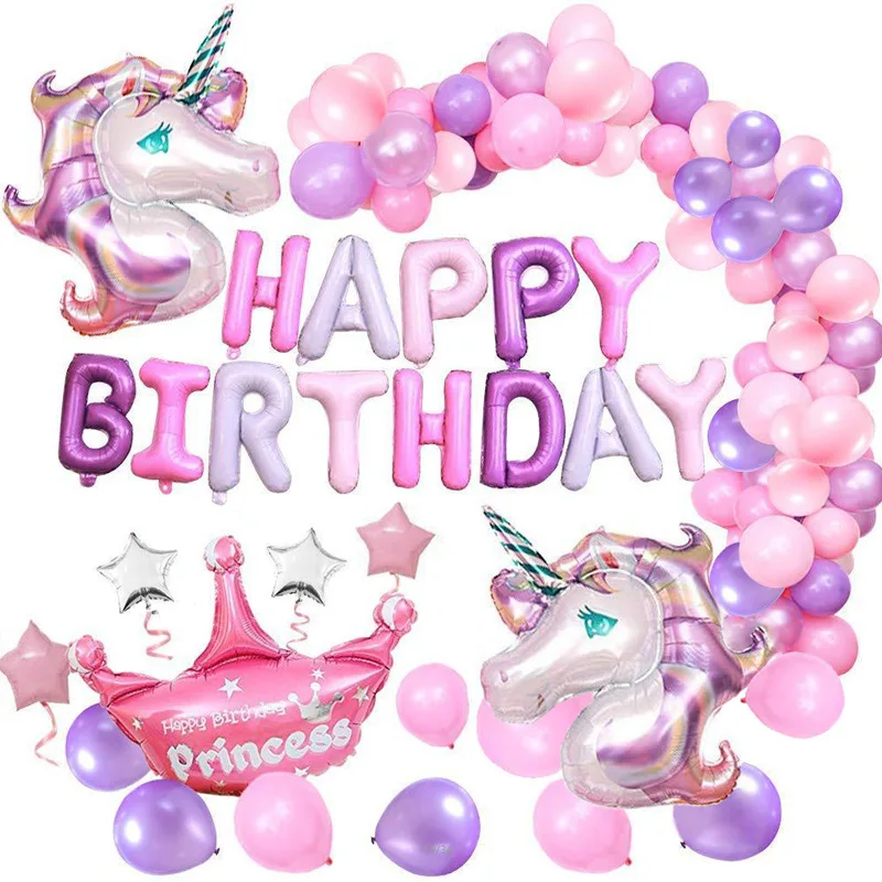 
Unicorn Balloon Birthday Party Decoration Set Girl Party Supplie 100 Pcs Mixed Color Latex Balloon Happy Birthday Balloon Banner 