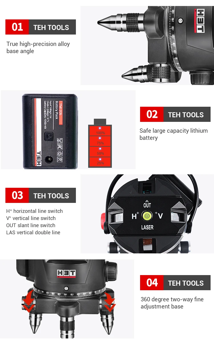 TEH Professional 360 Degree Self Leveling Green Cross Line Rotary Laser Level Meter Machine