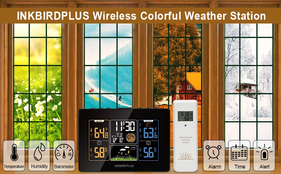 INKBIRD 2022 Hot Selling Evertop Digital Color Forecast Barometer Wireless Indoor Outdoor Thermometer Weather Forecast Weather
