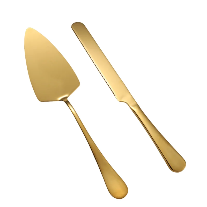 Gold Plated Pizza Cake Cutting Tool Spatula Shovel Stainless Steel Wedding Cake Knife And Server Set Unique